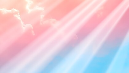 Wall Mural - Pastel sky with radiant beams of light piercing through soft clouds, creating a serene and dreamy atmosphere