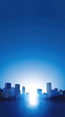 Aufkleber - 星空の下で輝く青い都市の夜景 シルエットの建物と水面に反射する光が幻想的な風景を作り出す抽象的な背景デザイン