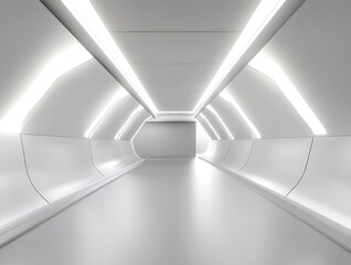 Aufkleber - 白を基調とした未来的な廊下と抽象的な建築デザイン 静かな空間と幾何学的な形状が織りなすミニマルなインテリア
