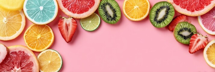 Leinwandbilder - Vibrant Tropical Fruits on a Pastel Background Set a Cheerful Mood for Summer Gatherings and Fresh Snacks