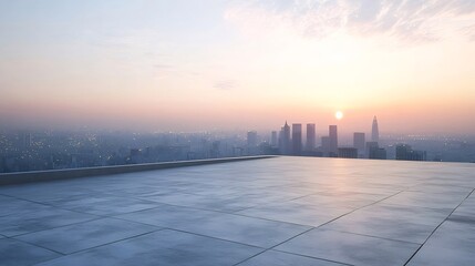 Aufkleber - 紫色の空と薄明光に照らされた高層ビル群の屋上の都市景観