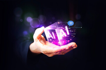 businessman show virtual graphic internet connect for generates something, futuristic technology tra