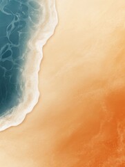 Wall Mural - Ocean Meets Sand - Aerial view of ocean waves meeting a sandy beach, teal and orange tones. Perfect for travel, summer, or coastal themes