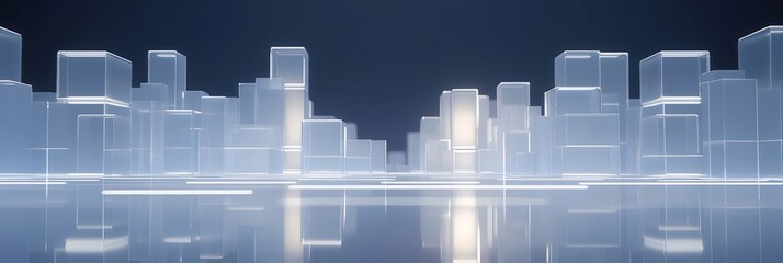Aufkleber - 白い立方体構成の抽象的な背景 未来的な幾何学的な都市構造 ライトの反射と滑らかなテクスチャ 幻想的な雰囲気
