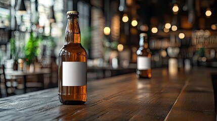 Beer bottle mock-up with blank label for beverage packaging display