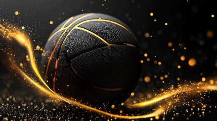 Wall Mural - golden lines on a transparent background with a black basketball for sports design