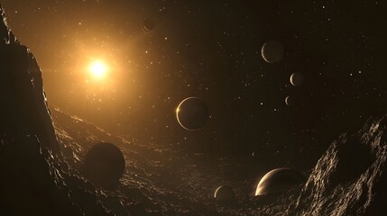 solar system from distant star: the solar system as seen from a distant star, with the planets appea