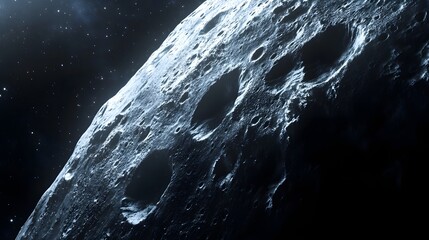 Wall Mural - asteroid with craters: a close-up of a large asteroid covered in deep craters, drifting silently thr