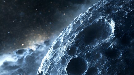 Wall Mural - asteroid with craters: a close-up of a large asteroid covered in deep craters, drifting silently thr