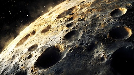 Wall Mural - asteroid with craters: a close-up of a large asteroid covered in deep craters, drifting silently thr