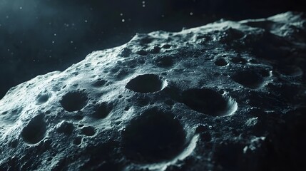 Wall Mural - asteroid with craters: a close-up of a large asteroid covered in deep craters, drifting silently thr