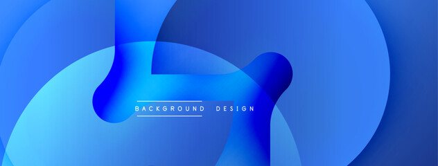 Fototapete - Abstract blue shapes overlap, creating dynamic fluid design. Text reads background design centered within composition.