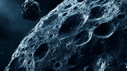 Wall Mural - asteroid with craters: a close-up of a large asteroid covered in deep craters, drifting silently thr