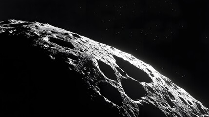 Wall Mural - asteroid with craters: a close-up of a large asteroid covered in deep craters, drifting silently thr