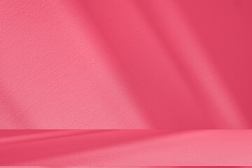 Fototapete - Wall interior background, studio and backdrops show products.with shadow from window color pink background for text insertion and presentation interior decoration	