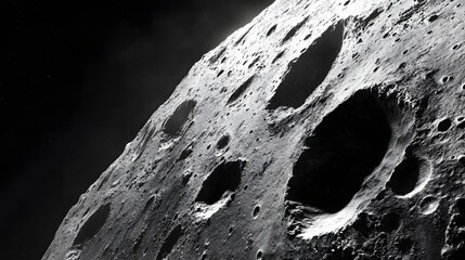 Wall Mural - asteroid with craters: a close-up of a large asteroid covered in deep craters, drifting silently thr