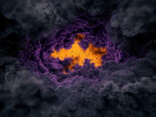 Wall Mural - Abstract colorful smoke artwork with vibrant orange center illuminated by purple clouds