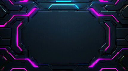 Wall Mural - futuristic neon frame design with dark background and colorful led light accents