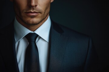 Poster - Close-up of a man in a dark suit and white shirt, showcasing his serious and professional demeanor.