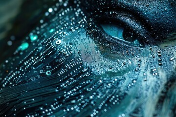 Poster - A close-up of a wet eye, appearing as a circuit board, symbolizes AI and technology's merging with humanity.