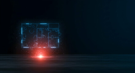 Blueprint of a Modern House in Digital Style with Light Effects
