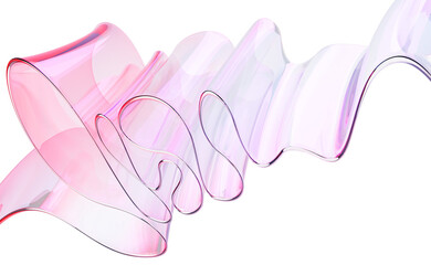 Wall Mural - 3d abstract liquid glass transparent ribbon fold wave line render. rainbow fluid flow curve shape wi