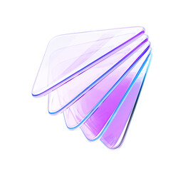 Wall Mural - 3d abstract glass holographic transparent triangle plates with layer effect render. iridescent acryl