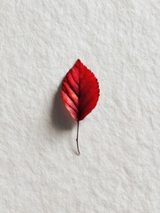 Aufkleber - Minimalist Composition Featuring a Single Vibrant Red Leaf Resting on a Textured Paper Background in Natural Lighting Generative AI