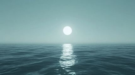 Wall Mural - serene ocean view with bright sun reflecting on calm water, creating peaceful atmosphere. soft colors evoke sense of tranquility and relaxation