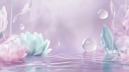 Wall Mural - serene and tranquil scene featuring soft pastel colored water lilies floating calm surface, surround