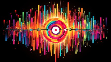 Vibrant digital music spectrum visualization with colourful equalizer design for creative graphic background usage and vibrant posters