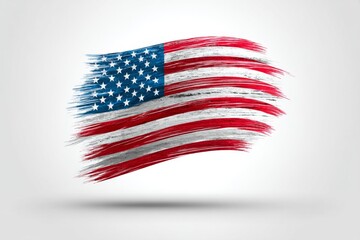 Wall Mural - A minimalist illustration of the American flag in abstract brush strokes on a plain white background