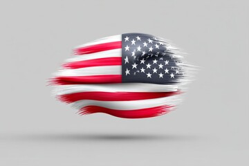 Wall Mural - A minimalist illustration of the American flag in abstract brush strokes on a plain white background