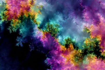 Poster - An Ethereal Dreamscape: A Multicolored Abstract Forest Canopy Bathed in Cosmic Light and Shadow
