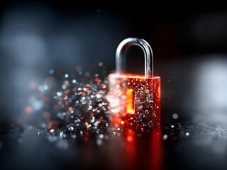 Fototapete - Digital Fortress: Unveiling a Glowing Padlock in a Cyber Landscape of Security and Encryption
