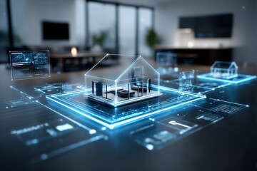 Poster - Futuristic Smart Home Design: A Glowing Blueprint for Modern Living with Enhanced Technology