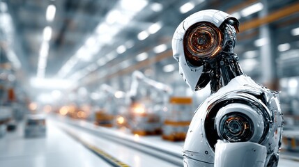 Fototapete - Futuristic Robot in a Factory: A Glimpse into Advanced Automation and Technological Progress