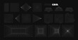 © NazArt - Collection of different futuristic perspective grid box and shapes. Abstract wireframe with white grid line on black background. Virtual reality landscape in 80s 90s digital style. Vector illustration
