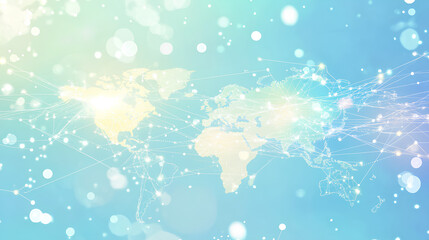 Wall Mural - light blue background with a digital world map and global network connections, representing the conc