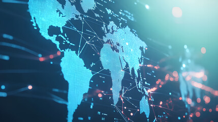 Wall Mural - light blue background with a digital world map and global network connections, representing the conc