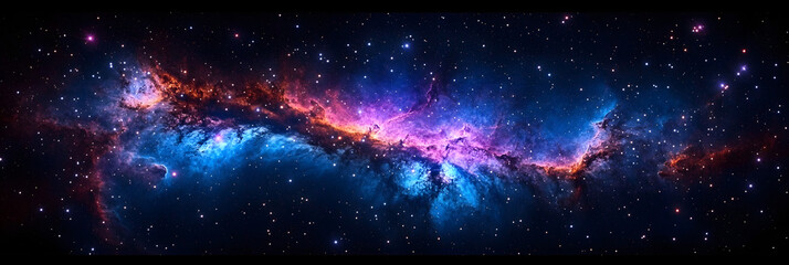 Wall Mural - vast black void with glowing stars and a swirling deep blue and purple nebula in the background crea