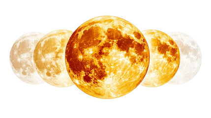 Lunar phases with detailed surface, astronomy concept, cut out transparent