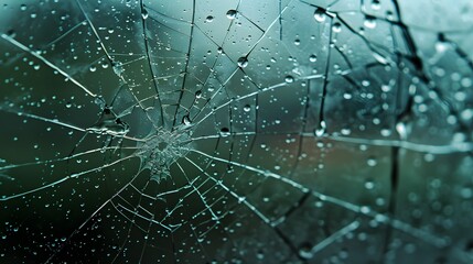 Cracked Window with Spider Web