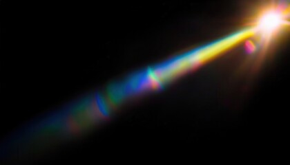 Fototapete - ethereal rainbow light beam with lens flare on black background for abstract web design, poster, print media, or modern branding element

