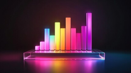 Poster - D bar graph with vibrant colors, arranged in ascending order on a transparent glass base, with soft ambient lighting