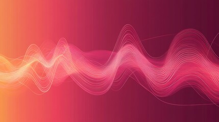 Fototapete - A digitally created visualization of heart waves pulsating in synchronization, with a gradient background transitioning from deep red to soft pink