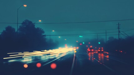Aufkleber - Blurred motion effect of a highway with streaks of car lights, conveying high-speed movement against a nighttime cityscape