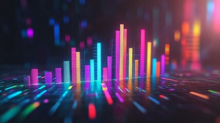Aufkleber - Bright gradient D bars rising from a digital floor with soft reflections, creating a futuristic data display on a neutral backdrop