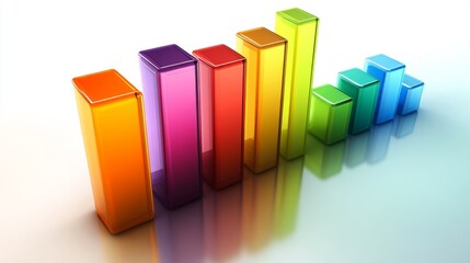 Leinwandbilder - Multi-colored D bar graph on a glossy surface, with each bar casting distinct shadows, giving a sharp, vibrant appearance