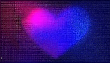 Poster -  vibrant heart shaped gradient in neon blue and pink with halftone texture for digital art, branding, poster, or web background